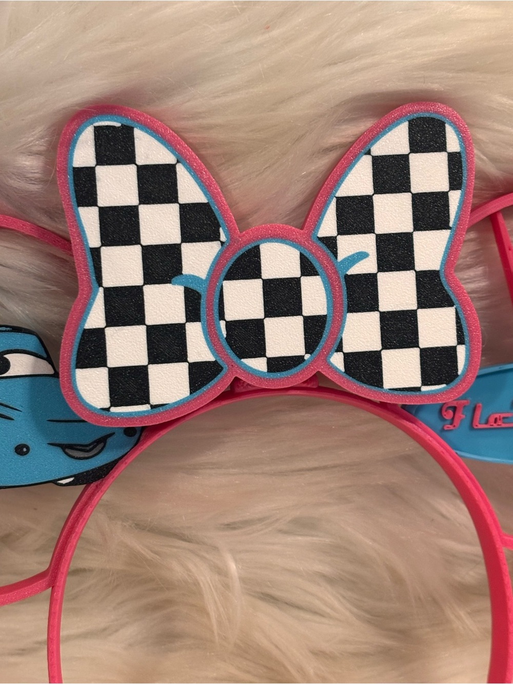 Pink Checkered 3-D Flos Minnie Ears Headband Handcrafted - Picture 5 of 6